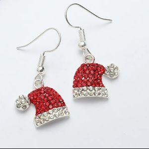 Christmas Earrings Santa Hat Zircon Studded Red and White Cute Gift Festive